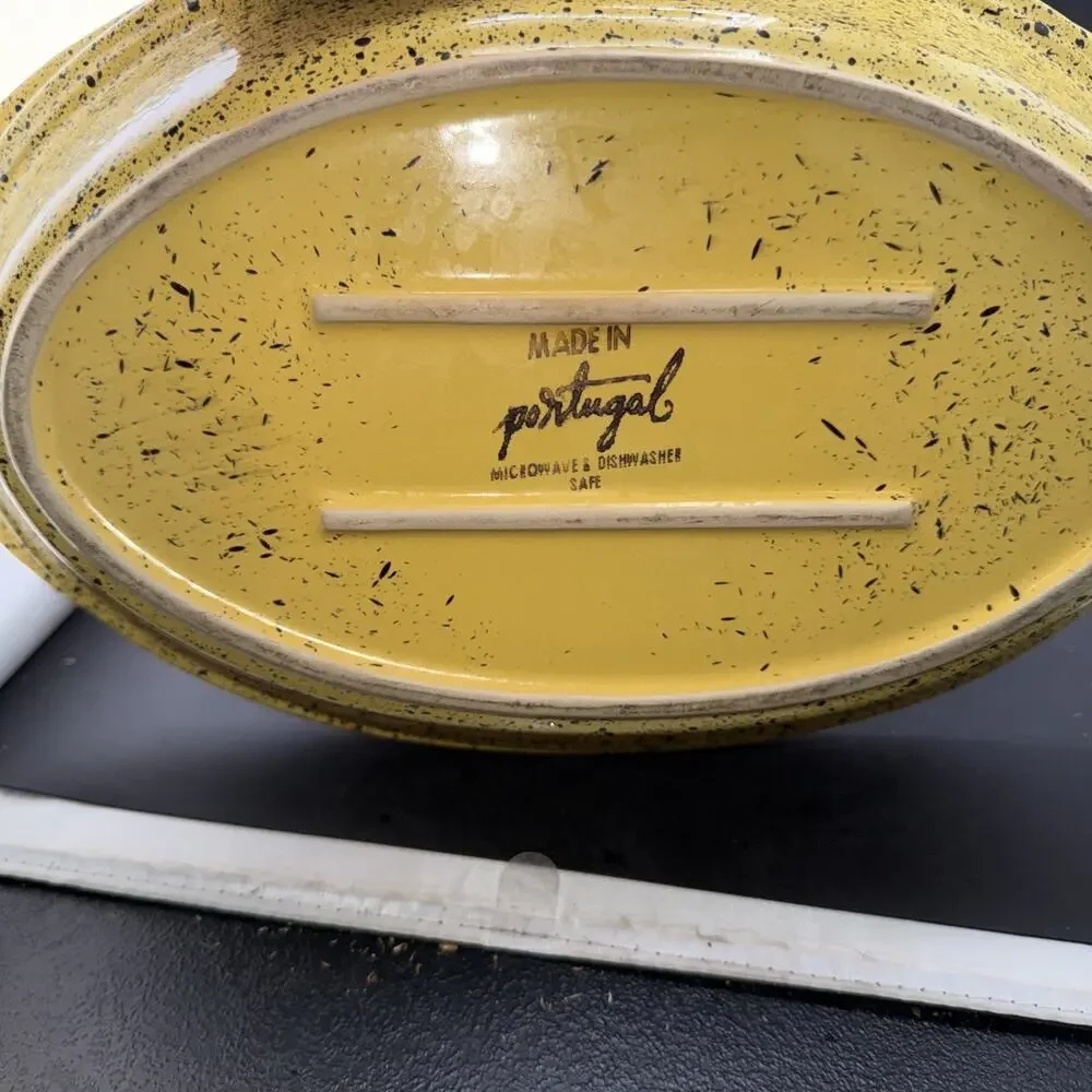 Vintage Cerutil Portugal Yellow Speckled Stoneware Oval Baking Casserole Dish